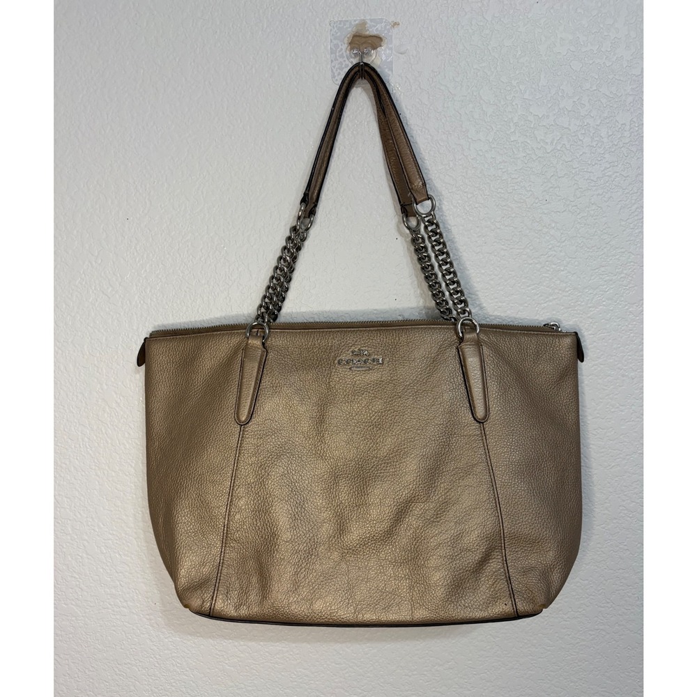 Coach Ava Chain Tote Metallic Gold Pebbled Leather Shoulder Bag F28930 - Picture 2 of 6